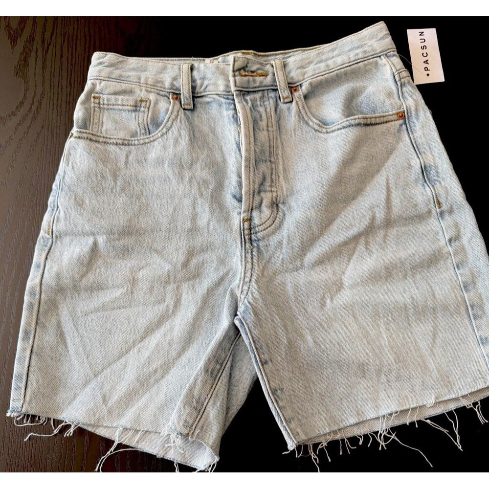 PacSun Denim Stretch Dad Shorts, Size 25 High Rise, Light Wash, Raw Hem, NWT